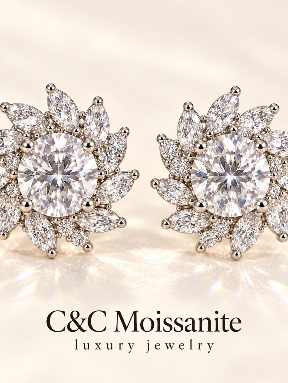 Women's White Gold Floral Stud Earrings